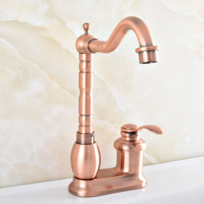 Antique Red Copper Deck Mount 2 Hole Bathroom Basin Faucet Vessel Sink Mixer Tap