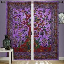 Indian Window Curtain Cotton Purple Tree Of Life Home Decor Arched Door Valances