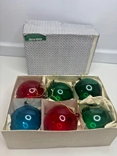 VTG Lillian Vernon green blue red Glass Ball Christmas Ornaments