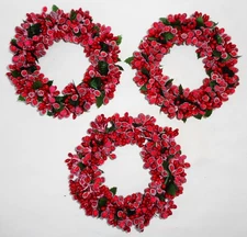 Candle Ring Red Frosted Berries Set Of 3  6" Outside Diameter 2 1/2" Inside D