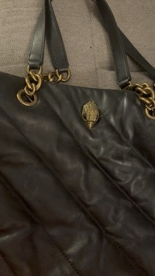 Kurt Geiger Black Quilted Tote Bag Gold Tone Chain Handles Zip/Magnetic Lined