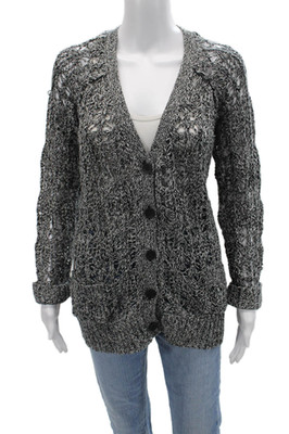 Elizabeth & James Unisex Cardigan Black Cotton V Neck Button Long Sleeve Size S