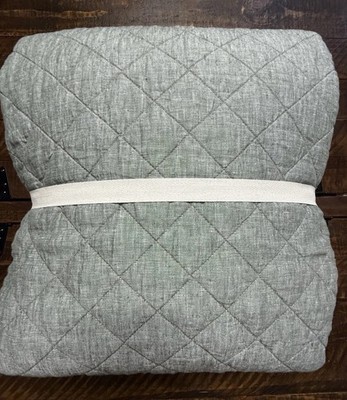 Pottery Barn Belgian Flax Linen Diamond Full Queen Quilt Dark Green New!