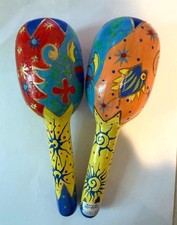 Handpainted colorful wooden maracas, set of 6