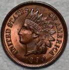 Uncirculated 1899 Indian Head Cent, Frosty, Red-Brown specimen.