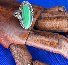 Vintage Sterling Silver green Lapis Lazuli Statement Ring Signed Mexico Sz 7.5