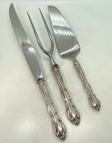 Towle FONTANA Sterling Handle Stainless Blade Carving Knife & Fork Dessert Serve
