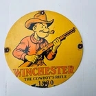 Classic Vintage Winchester Cowboys Rifle Porcelain Enamel  sign Size 11.75" Inch