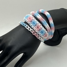 Rainbow Loom Bracelets New Set Of 4 Blue, Pink And White Colors Homemade Stretch