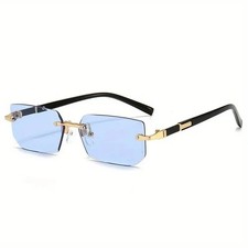 Rimless Rectangle Sunglasses Small Square Shades for Men Women UV400 Eyewear
