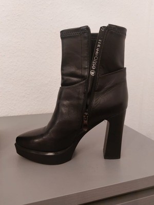 Original Estro Damen Stiefeletten   Echtleder, Absatz 10 cm, Größe 39,5 Schwarz