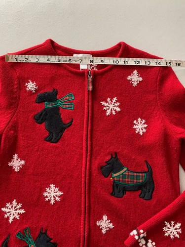 Vintage Charter Club Scottie Dog Women Cardigan Sweater Medium Red Zip Down - Picture 3 of 5