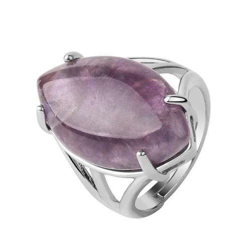 Amethyst Ring with Natural Stone Oval Shape Silver Tone Gothic Boho Band - Picture 8 of 26