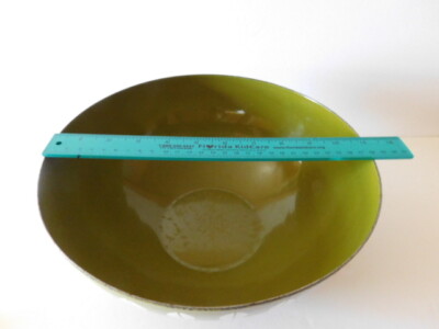RARE Vintage Cathrineholm MCM Green White Lotus Enamelware Bowl 11
