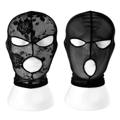 Schwarze Spitze Full Hood Rolle Spielen Sexy Dominatrix Slave Kostüm Maske  