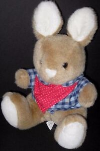 VTG Jacadi Brown Bunny Rabbit Blue Plaid Shirt Red Scarf Plush Stuffed Animal