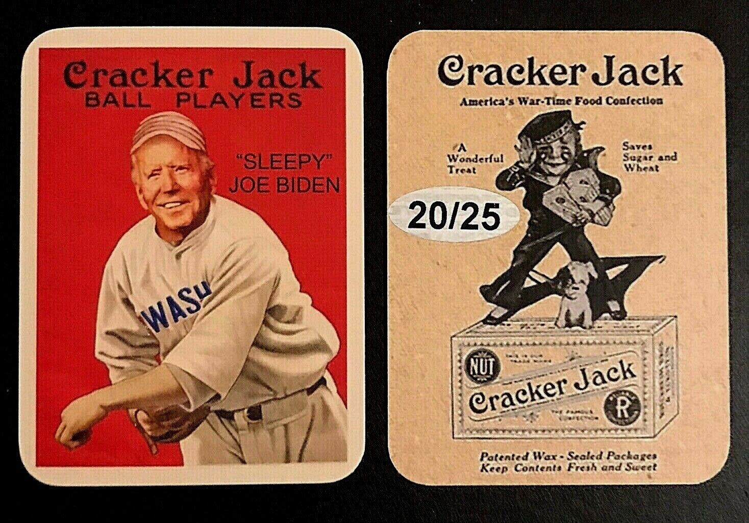 "SLEEPY" JOE BIDEN VTG.CRACKER JACK STYLE ACEO ART BASEBALL CARD