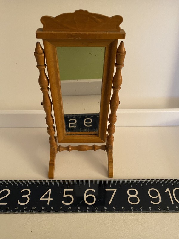 19thc German Gebruder Schneegas pressed/turned Wood Dollhouse STANDING MIRROR