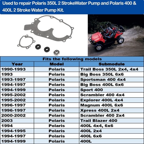 For Polaris Water Pump Rebuild Kit Bearing, Seal & Gaskets 400 & 400L 2 Stroke - Picture 3 of 13