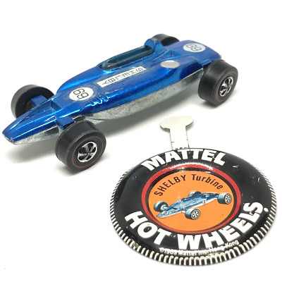 Hot Wheels Redline Shelby Turbine 1969 Blue Made In Hong Kong W/Button