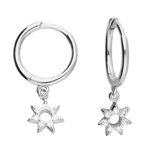 11mm Cubic Zirconia Outline Star Charm Hinged Huggie Hoop Earring ...