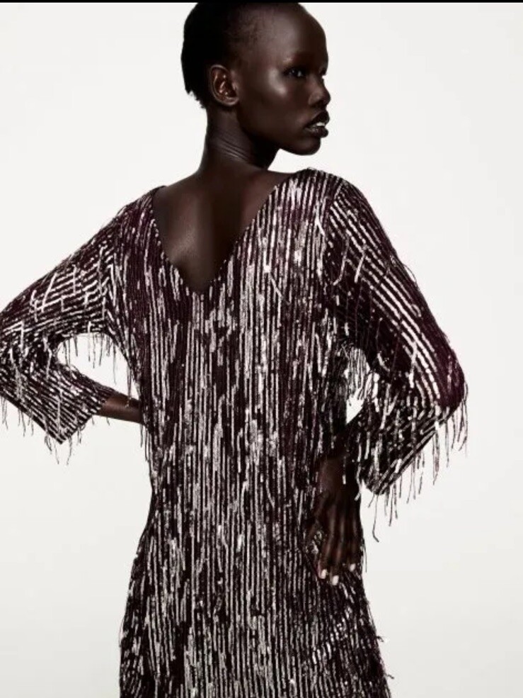 zara burgundy sequin dress Fringe Deep Mini Women's Size S NWT Festive Dress brand-TORY BURCH Features an elasticated strap Core Colors:Cinnamon Rose My 1st met !!!!!!!