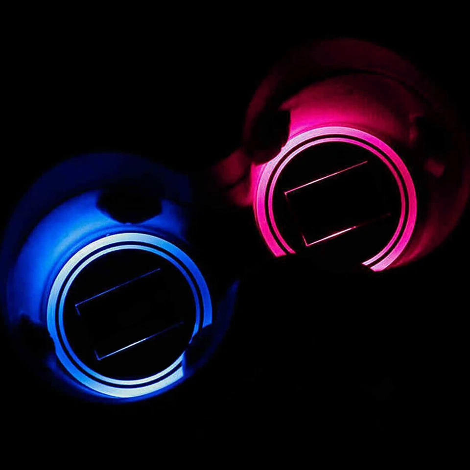 Almohadilla LED para tazas de coche 7 colores accesorios cubierta de luz luces decoración interior 2 piezas Foto 2 de 4