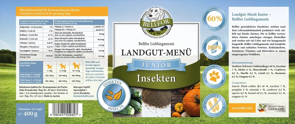 Bellfor Hundefutter Nassfutter Welpen mit Insektenprotein Hypoallergen 400g - Bild 3 von 4