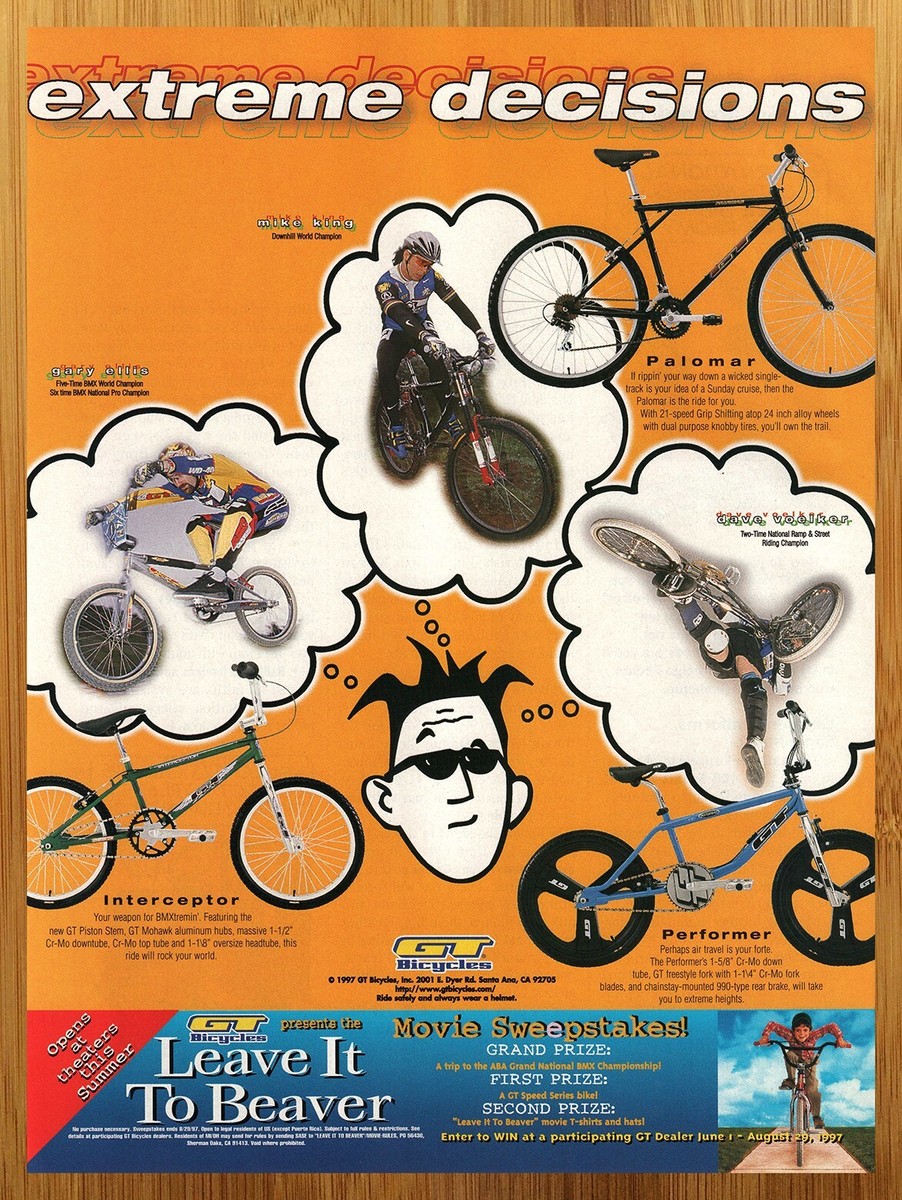 1997 GT Bicycles Vintage Print Ad/Poster Gary Ellis Mike Kink BMX