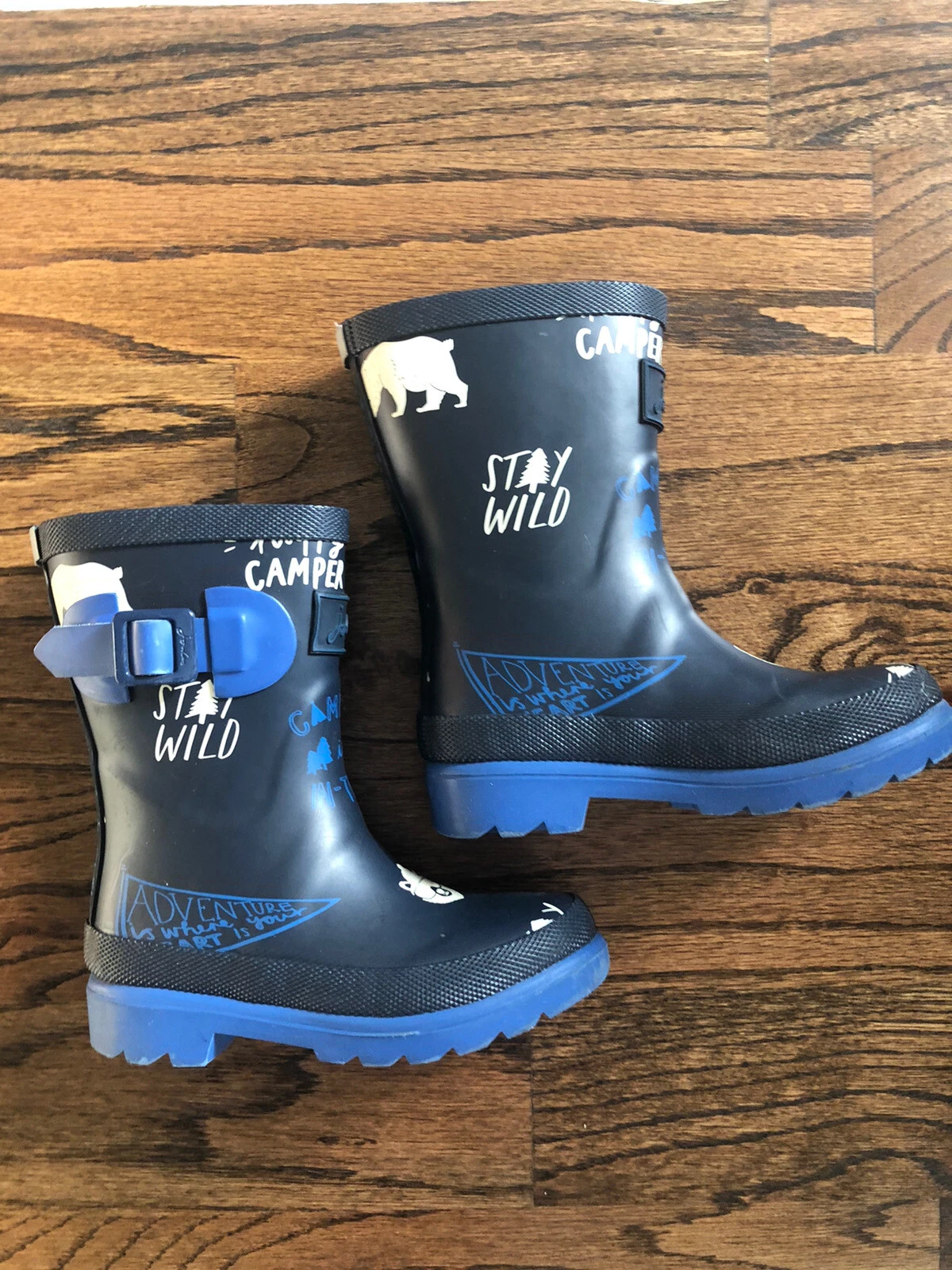 Joules Navy Animals/Forest Rain Boots-Camping Is In Tents Boys Size 10 Toddler