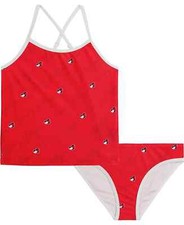 Tommy Hilfiger Little Girls Tonal Script Red Tankini Swimsuit Size 6X NWT