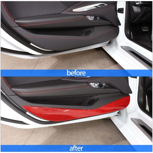 Red Carbon Fiber Car Interior Door Panel Trim AntiKick For Corvette C8