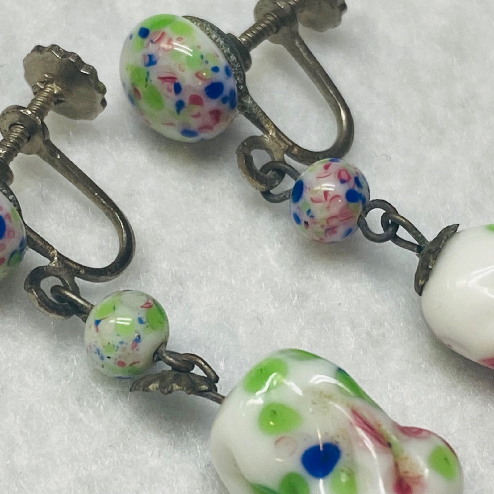 Screw Back Earrings Multicolor Dangle Beaded Vint… - image 8