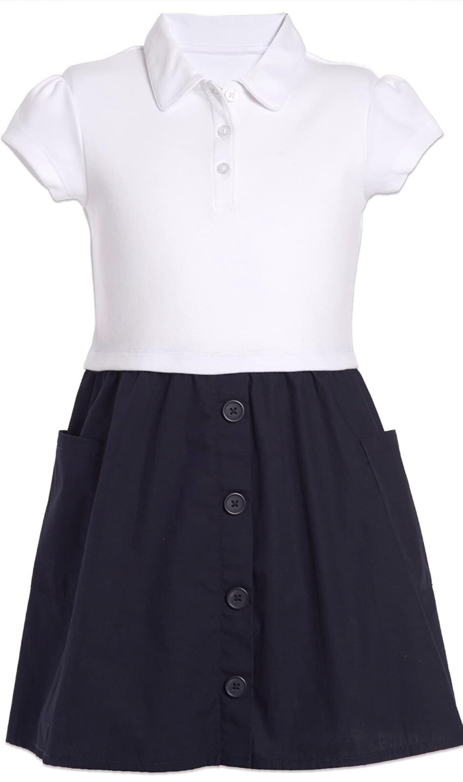 Nautica Big Girls Interlock Uniform Navy White Poplin Polo Dress MSRP 38 NWT 6X