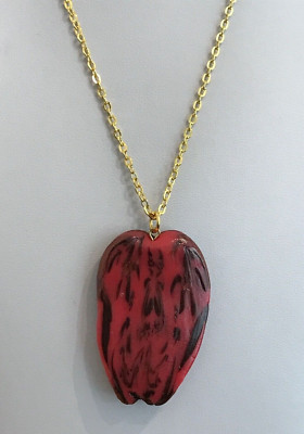 Red & Black Primo Sculpey Clay Abstract Pendant on an 18.5'' Gold Plated Chain