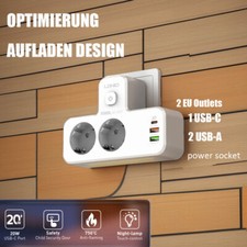 2-fach Mehrfachsteckdose 2er Steckdose Adapter mit USB-A+C Wandmontage Ladegerät