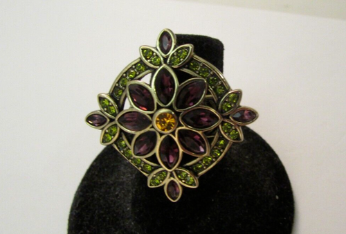 HEIDI DAUS Green Purple Yellow Crystal Ring Size 5