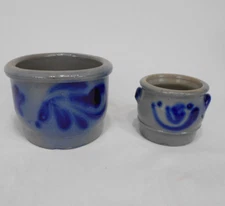 Germany Vintage  WESTERWALD  pair  Salt Glazed  jar crock cobalt blue &  gray