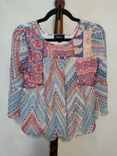 Amy Wear women's size XL(16) lined top multicolor scoop neck 3/4 sleeves EUC