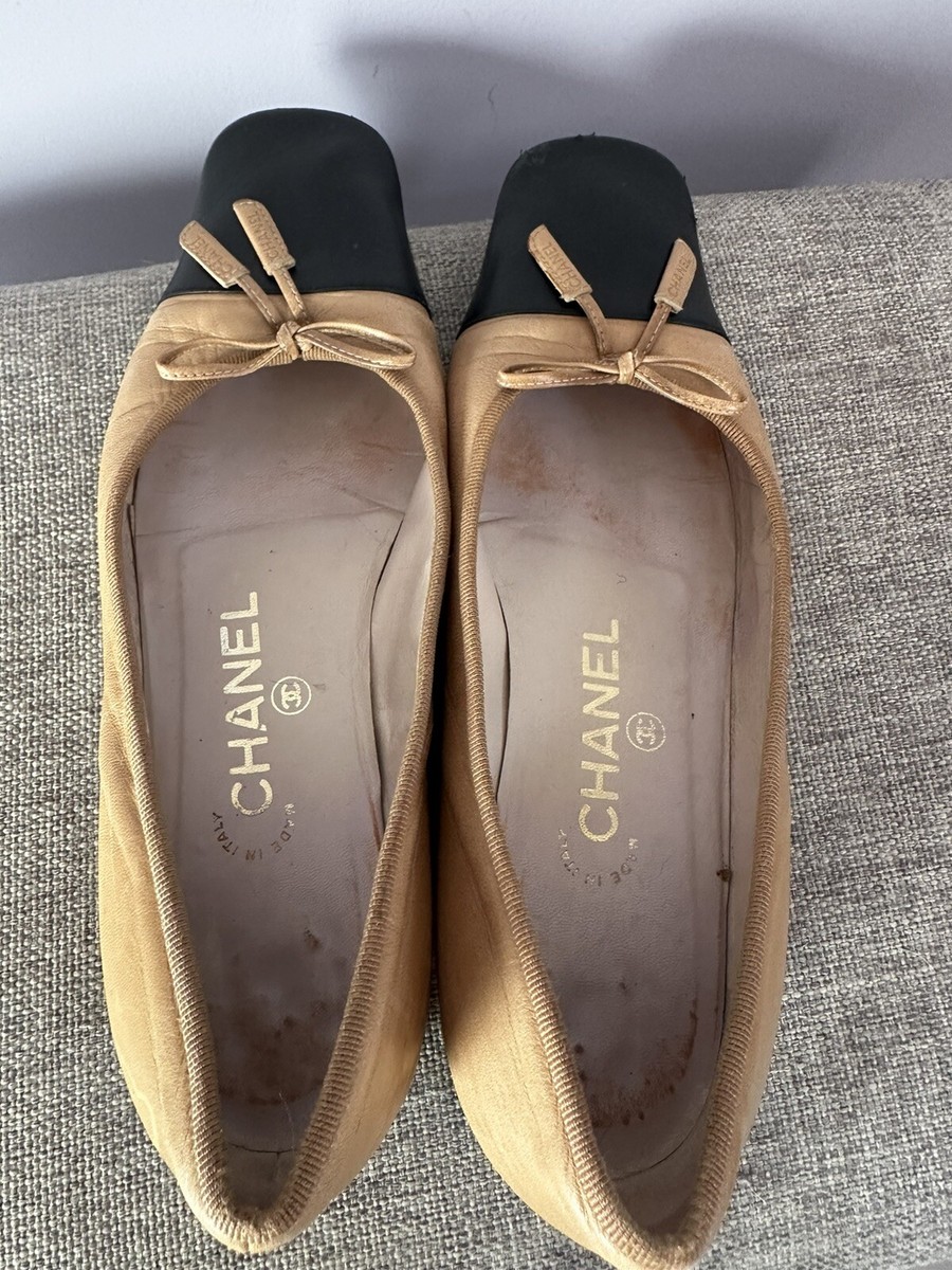 Chanel Vintage Leather Ballet Shoes Square Toe Pointe Eu 37 Us 7