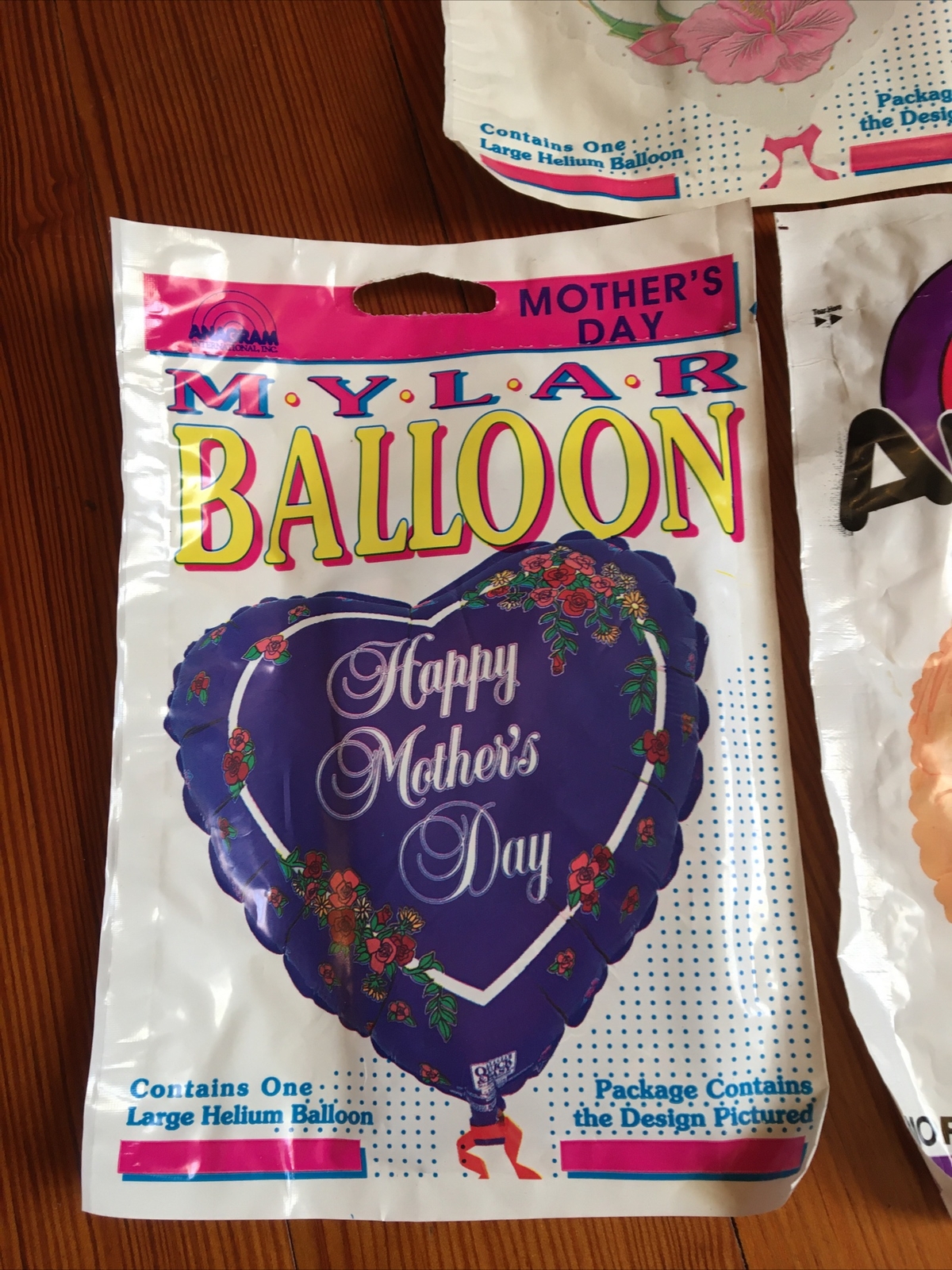 3 Vtg Anagram Happy Mother’s Day Bear  Metallic Balloon NEW Mylar Simon Elvin A8