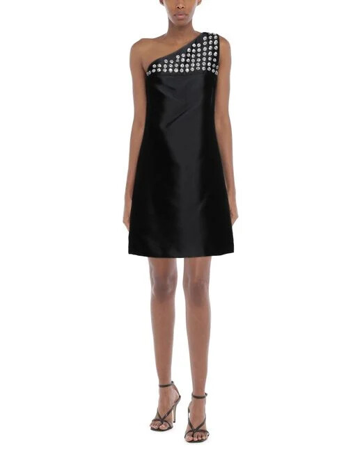 PRADA Black Satin One Shoulder Rhinestone Embellished Mini PRADA Black Satin One Shoulder Rhinestone Embellished Mini