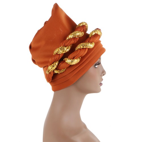 Mujeres Africanas Auto Geles Aso Oke Headtie Lentejuelas Hijab Gorro Boda Fiesta Árabe - Imagen 10 de 23
