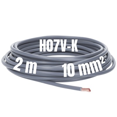 2 Metres H07V-K 10mm² Grey Wiring Cable I Core Lead Flexible I Stranded...