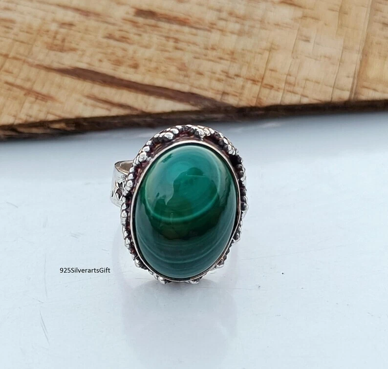 Anel de malaquita, anel feito à mão de prata esterlina 925, anel de grife todos os tamanhos R332 - Imagem 3 de 4