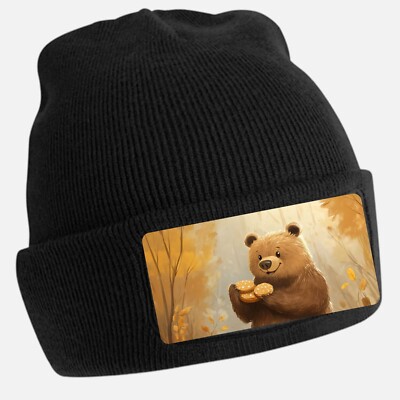 Unisex Cotton Bear Biscuit Print Beanie Hat