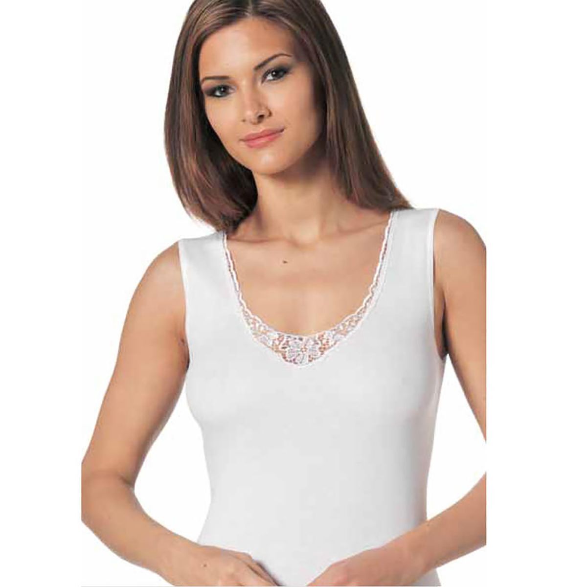 Camiseta de Tirantes Hombro Larga Mujer Lana Algodón con Encaje Nottingham VL18W