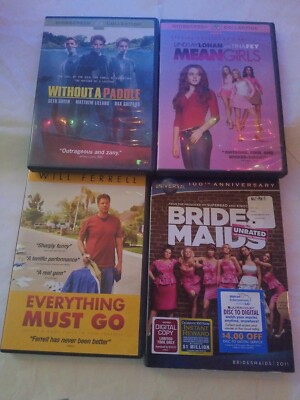 4 DVDs. Bridesmaids, Everything Must Go, Mean Girls, Without a Paddle. PREOWNED