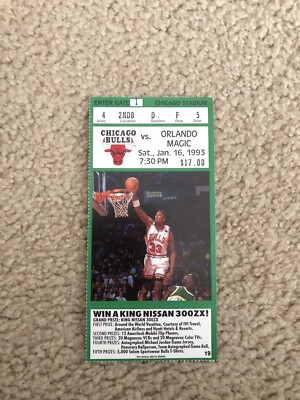 Chicago Bulls Ticket Stub 1-16-93 Michael Jordan 64 Points Shaq