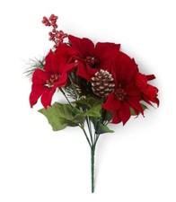 BULK 100 PACK Floral Christmas House 7-stem Red Poinsettia Bushes with PINECONES